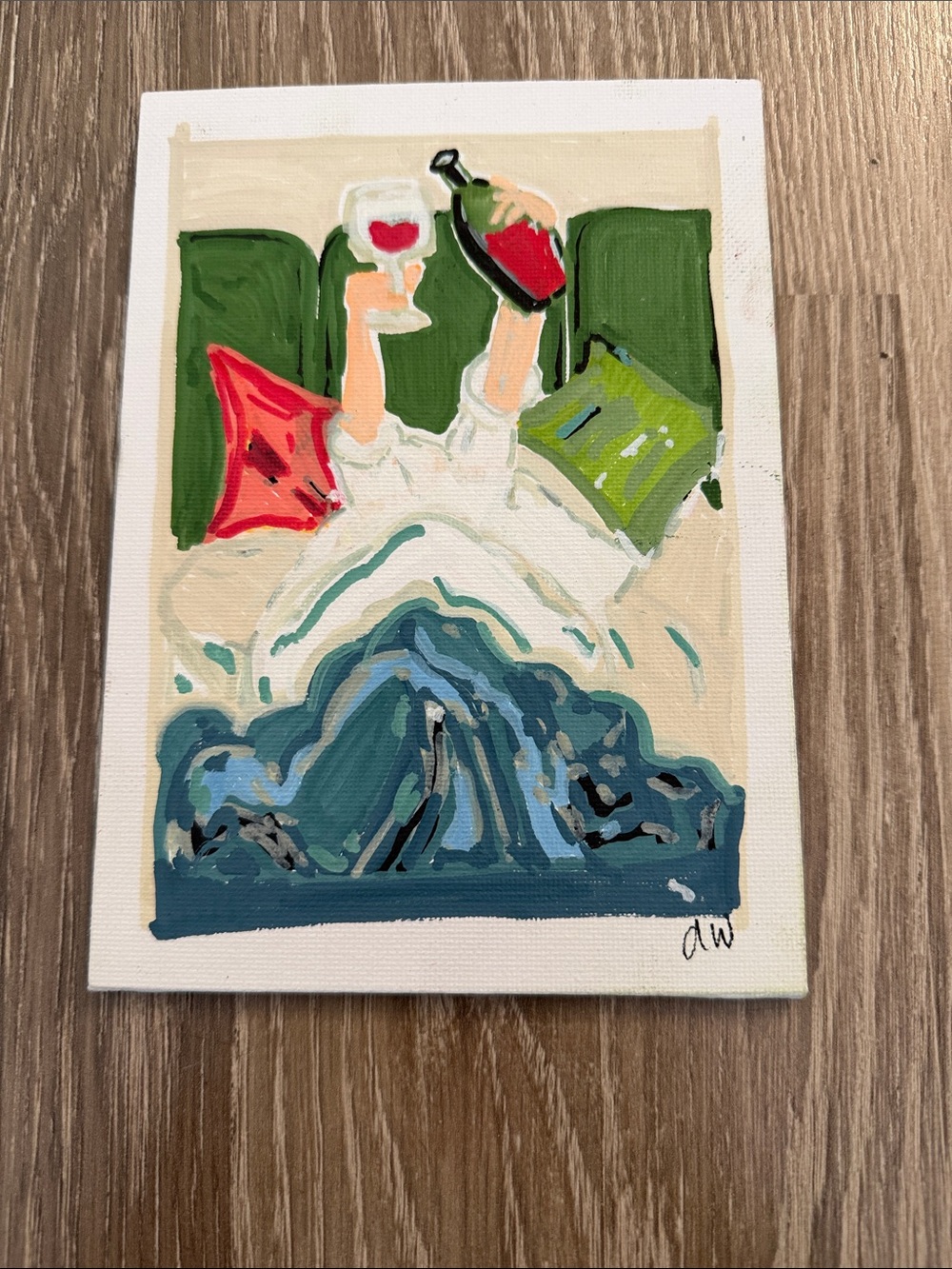 Relaxing Wine Night Wall Art - Green, Blue & Red 5x7